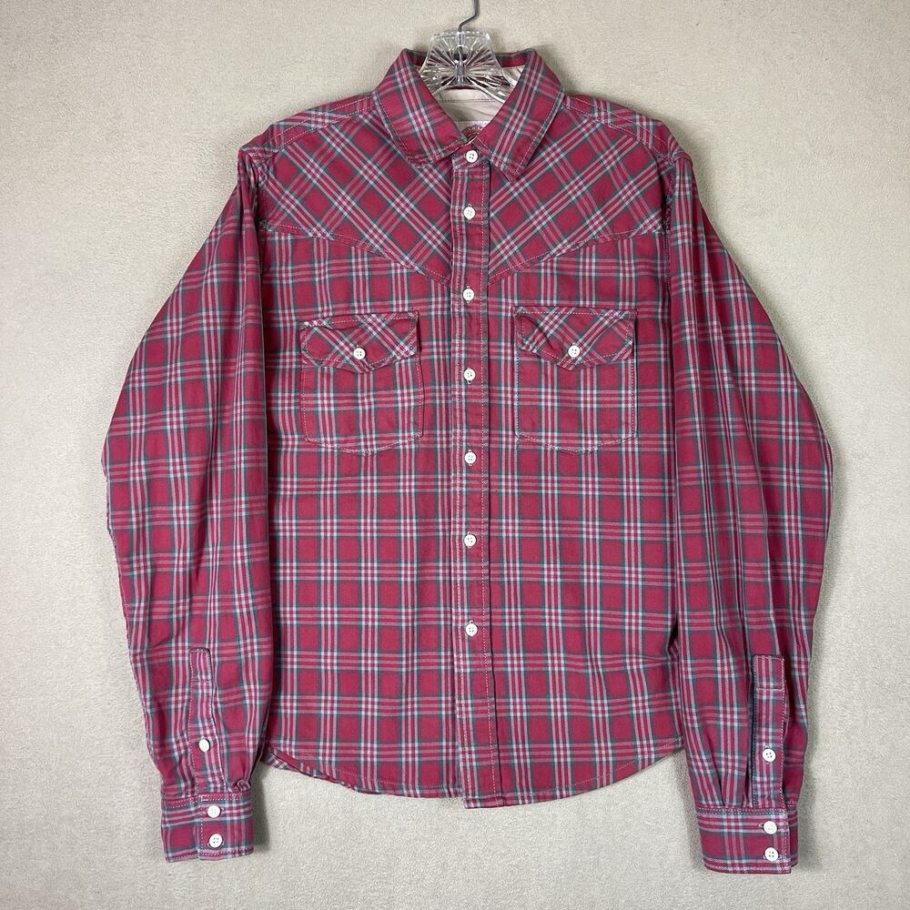Christian Audigier Shirt Mens‎ S Red Plaid Long Sleeve Chest Pockets Button Up